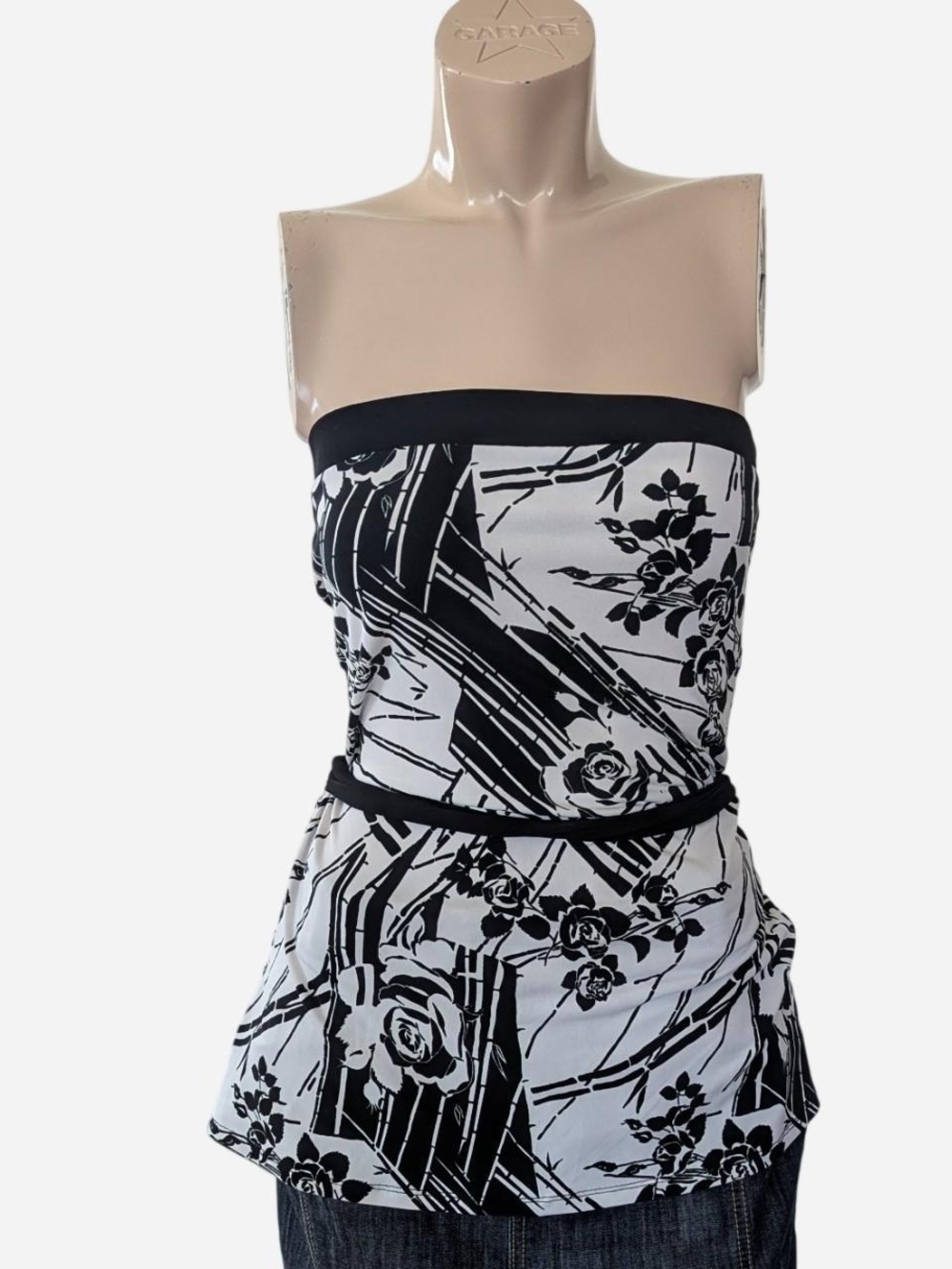 Dynamite Black and White Strapless Floral Camisole